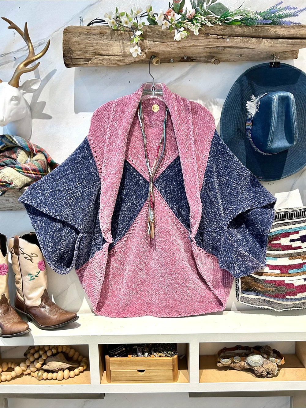 Colorblock Open-Front kimono shrug cocoon